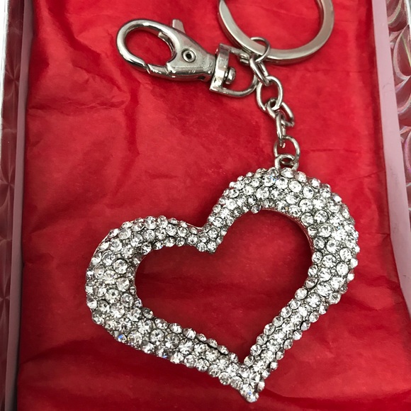 Sterling Silver With CZ Crystal Heart Key Chain - Picture 1 of 4